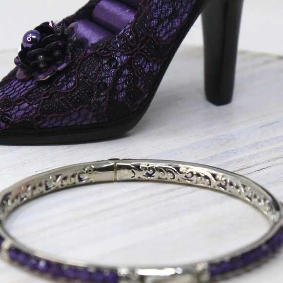 African Amethyst ✦ Platinum Bangle Bracelet ✦ 15ctw Faceted Gemstones 8” NWT main image 4